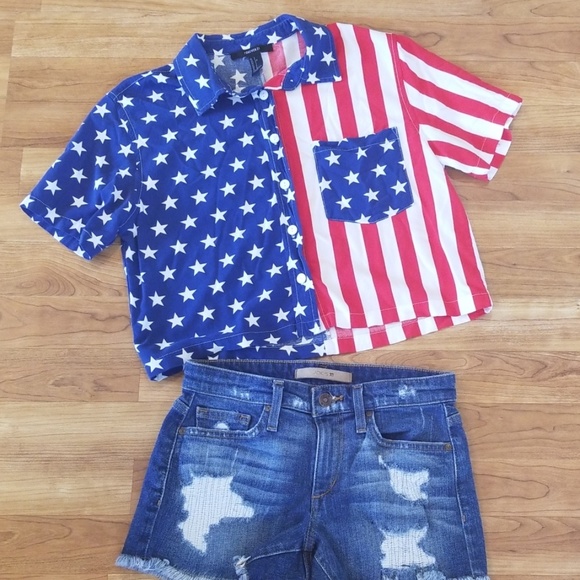 Forever 21 Stars & stripes women's cropped buttoned top size S - Picture 2 of 5